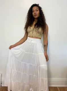 White Ruffled Maxi Skirt, Isabella Aesthetic, White Flowy Skirt, Long Boho Skirt, Finding Style, Soft Princess, Thrift List, Long Skirt And Top