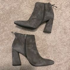 Stuart Weitzman Grey Suede Ankle Boots With Block Heel. Size 10. Preloved, Always Used Protective Coating And Brushing To Take Care Of Suede. Some Very Faint Scuffs As Pictured On Left Boot By The Tienes In Fourth Photo. 4” Heel. Grey Suede, Stuart Weitzman Shoes, Gray Suede, Suede Ankle Boots, Brushing, Stuart Weitzman, Take Care, Block Heels, Bootie Boots