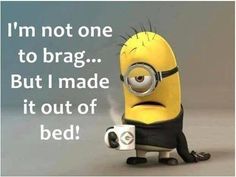 a minion holding a coffee cup with the caption i think i'm allergic to morning