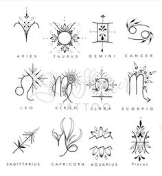 zodiac signs and their meanings in black ink