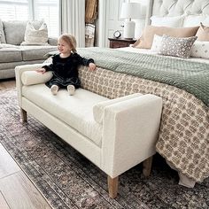 Boucle is making a big statement in home decor, loved for its rich, textured finish that brings softness and sophistication to any room. The Modern Boucle Accent Bench with Round Pillows offers the look and feel of a high-end piece — similar designs retail for a shocking $2099 — but at an impressively affordable price, making it a must-have for any modern farmhouse or contemporary setting. On-Trend Boucle Fabric: The soft, looped boucle upholstery gives this bench a plush, cozy appeal that’s tre Bedroom Ideas With Bench At End Of Bed, End Of Bed Seating Ideas, Bench Bedroom Ideas, Bedroom With Bench, Sofa At End Of Bed, Bedroom Benches Master, Bench In Front Of Bed, Bed Bench Ideas, Bedroom Bench Ideas