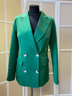 Classy Old Money Style Blazer for Women, Green Formal Buttoned Blazer for Women, Business Casual Blazer Woman - Etsy Semi-formal Green Blazer With Double Button Closure, Chic Green Notch Lapel Blazer, Chic Green Single Button Blazer, Elegant Green Blazer For Fall, Chic Green Single-button Blazer, Fitted Green Blazer With Buttons, Green Fitted Blazer With Buttons, Green Single Button Blazer With Lapel Collar, Fitted Green Blazer With Button Closure