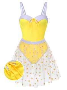 Yellow 1950s Suspender Swimsuit & Daisy Cover-Up Beach Glamour, Best Dress For Girl, 1950s Swimsuit, Disney Swimsuit, Retro Stage, Vintage Bathing Suits, Vintage Romper, Retro Swimsuit, Vintage Swimsuit