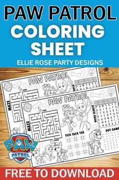 the paw patrol coloring sheet is shown with free printables for kids to color