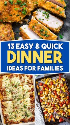 the cover of 13 easy and quick dinner ideas for families