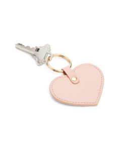 a pink heart shaped keychain with a gold plated metal hook on it