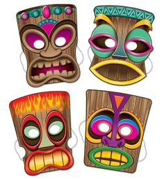 four masks with different designs on them