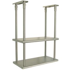 two tiered shelfs with metal handles on each side