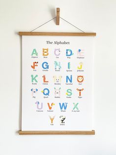 an alphabet poster hanging on the wall