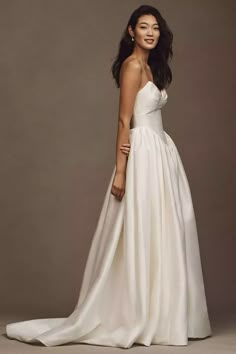 Willowby by Watters Ember V-Neck Drop-Waist Dupioni Wedding Gown | Anthropologie Corset Drop Waist Wedding Dress, Wedding Dress Drop Waist, Wedding Gown Ballgown, Drop Waist Gown, Convertible Wedding Dresses, Drop Waist Wedding Dress, Willowby By Watters, Watters Wedding Dress, Ballgown Skirt