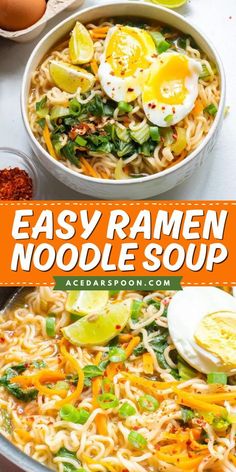 an easy ramen noodle soup recipe with eggs and vegetables