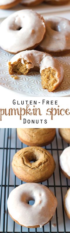 gluten - free pumpkin spice donuts with white frosting