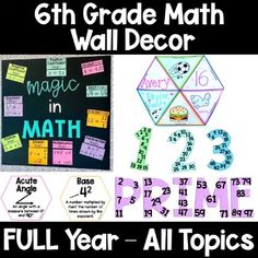 the 6th grade math wall decor is in full year - all topics are below it