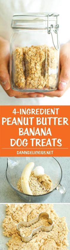 peanut butter banana dog treats in a glass jar with the title text overlaying