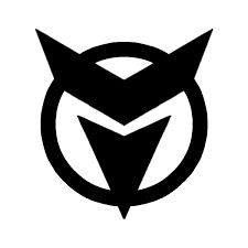 an owl logo with the letter v in it's center, on a white background