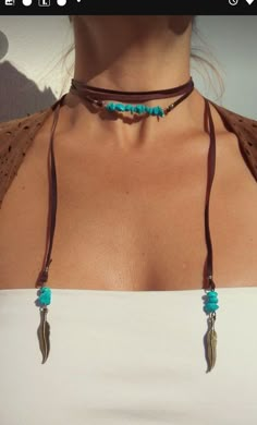 Handmade Turquoise Choker For Festivals, Boho Jewellery Necklaces, Leather Jewelry Diy, Heart Choker Necklace, Wrap Necklace, Beach Necklaces, Jewellery Necklaces