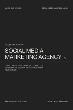 the cover of social media marketing agency volume one, with black background and white text