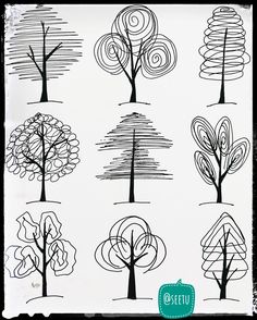 an image of trees drawn in black and white