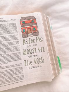 an open bible with the words as for me and my house we will serve the lord