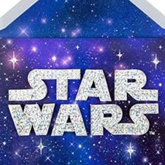 the star wars logo is shown on a blue background with stars in the sky behind it