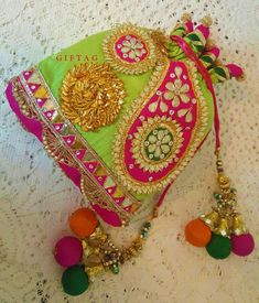 Elegant Potli Bag With Gota Work For Celebrations, Traditional Gota Work Potli Bag For Festive Occasions, Bollywood Style Potli Bag With Gota Work For Diwali, Gold Gota Work Potli Bag As Gift, Traditional Potli Bag With Gota Work For Gifting, Fancy Clutch Purse, Reuse Old Clothes, Fancy Clutch, Bunny Baby Blanket