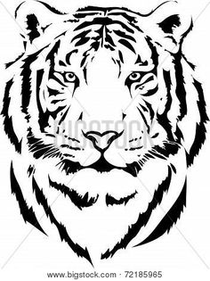 a black and white tiger's face is shown in the shape of a head