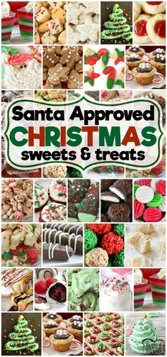 santa approved christmas sweets and treats collage with the words santa approved christmas sweets and treats