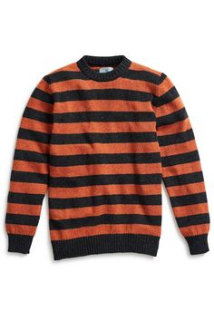 Shetland Crewneck Sweater Grey & Burnt Orange Stripe - Castaway Nantucket Island Swim Tee Shirts, Fall Outerwear, Orange Sweater, Orange Outfit, Orange Sweaters, Sweater Grey, Kids Outerwear, Embroidered Shorts, Fall Skirts