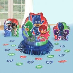 Buy Kids Birthday PJ Masks table decorating kit sold at Party Expert Pj Mask Birthday Party, Paper Centerpieces, Birthday Party Boys, Pj Masks Birthday Party, Pj Mask Party, Men's Halloween Costumes, Boys Halloween Costumes, Girls Halloween Costumes, Party Table Centerpieces