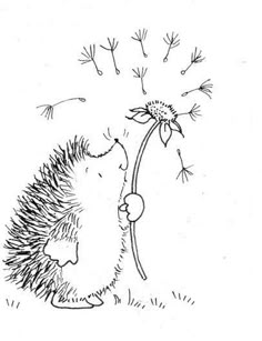 a drawing of a hedge holding a dandelion