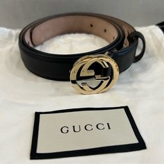 Pre Owned 100% Authentic Gucci Black Skinny Leather Interlocking Logo Belt Pre Loved Condition: Good, Some Scuff Marks On Hardware Color: Black With Gold Hardware Size S Includes Dust Bag *Final Sale* Gucci Accessories, Gucci Black, Black Skinnies, Gold Hardware, Bag Sale, Final Sale, Fashion Bags, Dust Bag, Bag Lady