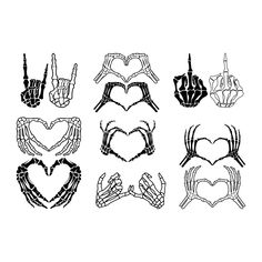 six hand drawn images of hands and hearts