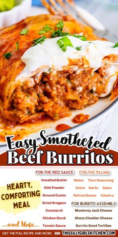 the flyer for easy smothered beef burritos