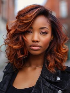 Top Hair Colors for Dark Skin Tones: Perfect Shades for Every Season Ginger Hair Color On Natural Hair, Fall Hair On Black Women, Black Ginger Hairstyles, Hair Color Ideas Natural Curly Hair, Fall Colors 2024 Hair, Auburn Balayage Black Women, Fall Color Hair Ideas For Black Women Natural, Cognac Hair Color African American, African American Fall Hair Color