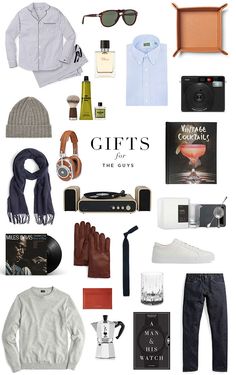 a collage of men's clothing and accessories with the words gifts for the guys