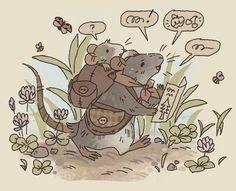 a drawing of two mice hugging each other in front of flowers and butterflies with speech bubbles above them