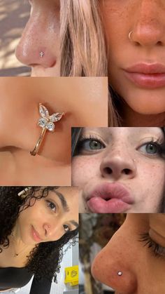 a collage of photos showing different types of nose piercings and other things to see