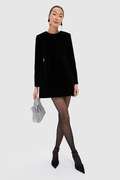 Black Velvet Haley Dress | Tuckernuck Velvet Dresses Outfit, Tuckernuck Dress, Mini Dress With Tights, Black Dress With Heels, Closet Needs, New Years Eve Dresses, Eve Dresses, Cocktail Attire, Black Velvet Dress