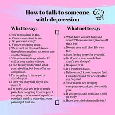 Helpful tips on what too easy or not say to someone who is suffering with depression Mental Health Facts, How To Talk, Mental And Emotional Health, Psychology Facts, Self Care Activities, Mental Health Matters, Health Facts, Health Quotes, Coping Skills