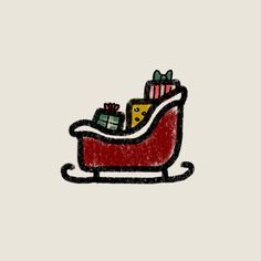 a drawing of a sleigh with presents on it