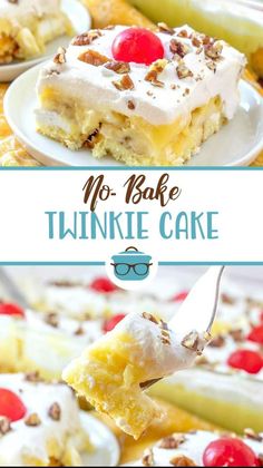 no bake twinkie cake with cherries on top