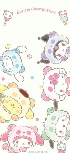 an image of some cartoon animals on a white background with the words sanrio characters