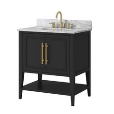 Room Vanity Ideas, Black Vanity Bathroom, 30 Bathroom Vanity, Mdf Cabinets, Black Sink, Black Vanity, Single Sink Vanity, Marble Wood, Marble Vanity Tops