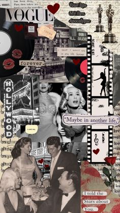 collage with various images and words on it