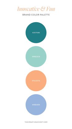 an info sheet with different colors and shapes for the brand name, logo, and color palette