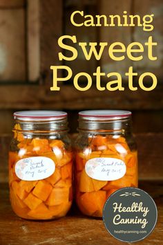 two mason jars filled with canned sweet potatoes