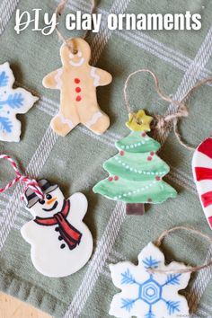 homemade clay ornaments on a table with text overlay that says diy clay ornaments