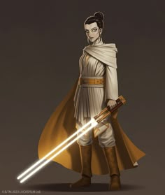 a star wars character holding a light saber