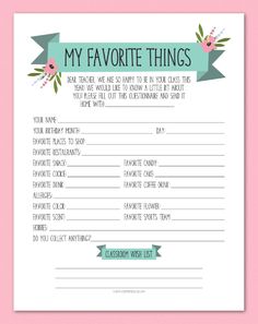 the printable my favorite things list