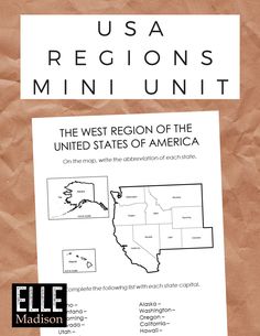 a piece of paper with the words, usa regions mini unit on it and an image of